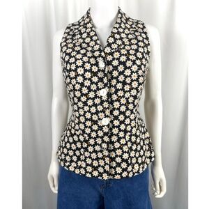 Vintage 2000’s ‘Sinequanone Paris’ Black and White Daisy Floral Vest - S/M